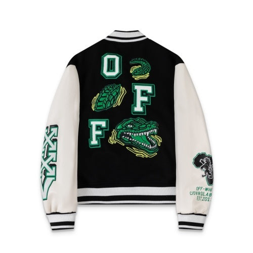 Off-White Black Crocodile Wool and Leather Varsity Jacket